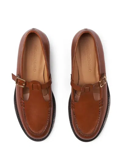 Scarosso Edna Buckle Fastened Flat Shoes In Brown