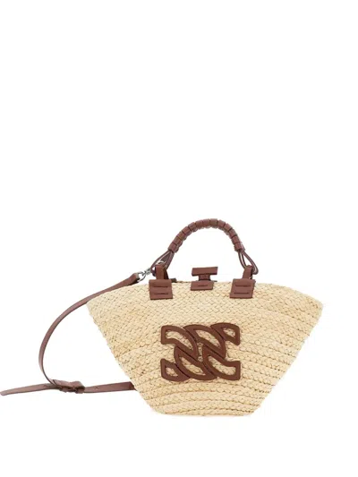 Casadei Brown Tote Bag With Removable Shoulder Strap And Logo Embroidery On The Front In Neutrals