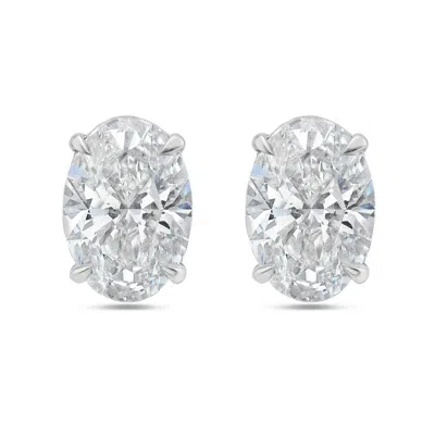 Diana M. 14kt 2ct Lab Grown 4 Prong Studs Oval Cut, Def Color, Vs Clarity, Excellent Cut In White