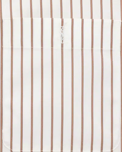 Saint Laurent Cassandre Shirt In Striped Cotton Poplin In Neutral