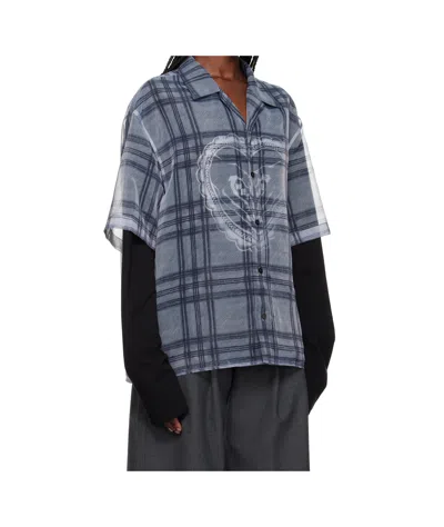 We11 Done Gray Heart Layered Check Pattern Shirt In Grey