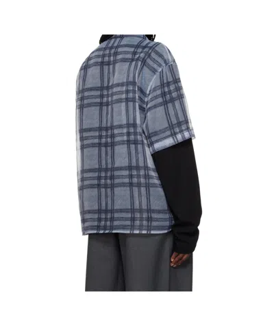 We11 Done Gray Heart Layered Check Pattern Shirt In Grey