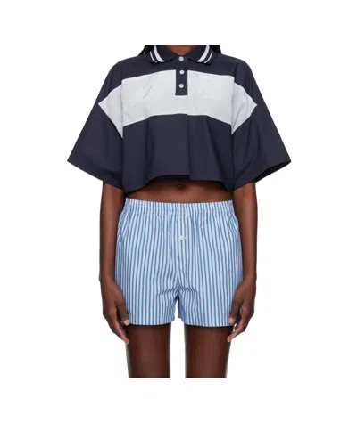 We11 Done Color Block Cropped Polo In Navy