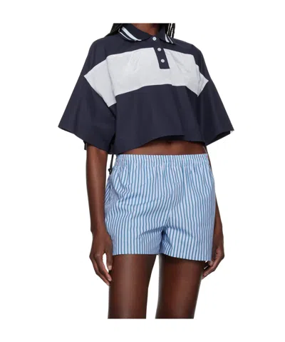 We11 Done Color Block Cropped Polo In Navy