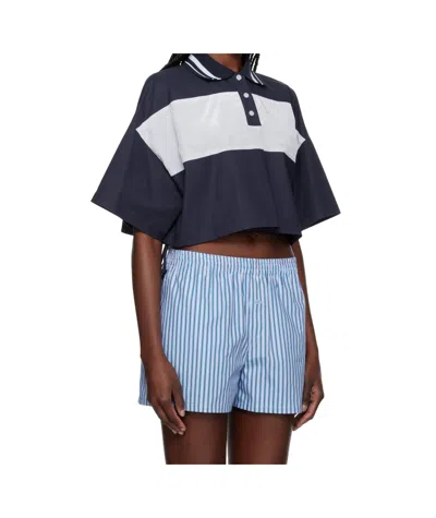 We11 Done Color Block Cropped Polo In Navy