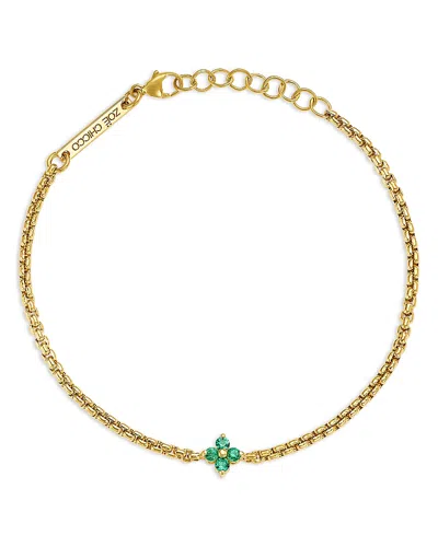 Zoë Chicco 14k Yellow Gold Emerald Gemstones Flower Cluster Box Chain Link Bracelet In Yellow