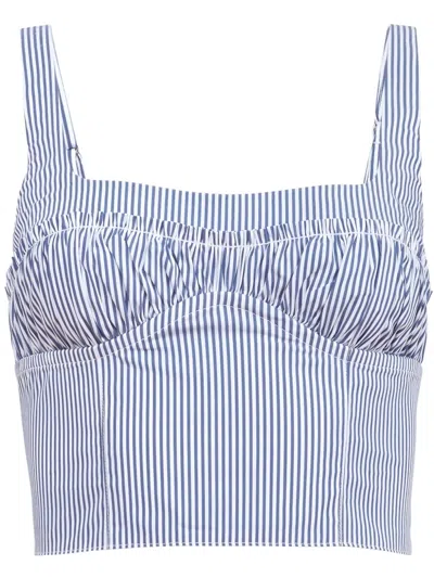 Fleur Du Mal Poplin Bustier Top In Midnight Stripe