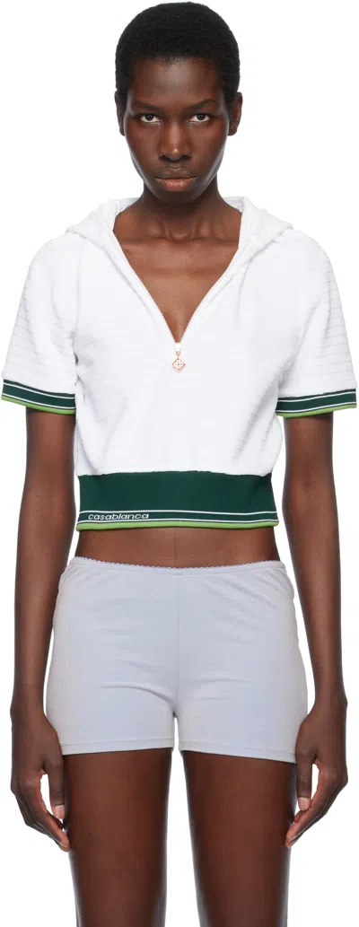 Casablanca Hooded Short Top Striped Trim In White
