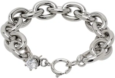 D'heygere Silver Solitaire Chain Bracelet In Silver/white