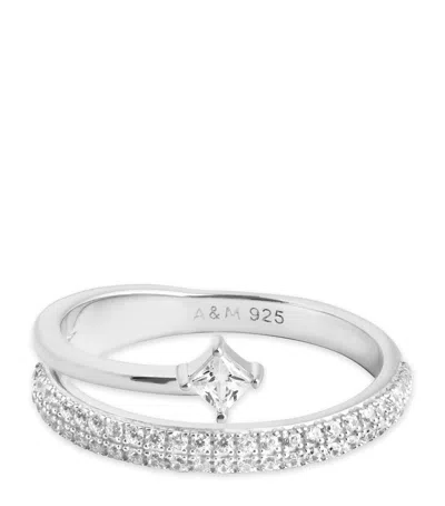 Astrid & Miyu Rhodium-plated Sterling Silver And Cubic Zirconia Crystal Illusion Ring In Silver