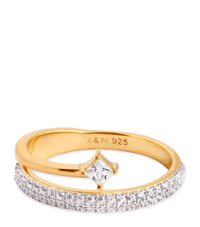 Astrid & Miyu Gold-plated Sterling Silver And Cubic Zirconia Crystal Illusion Ring In Gold