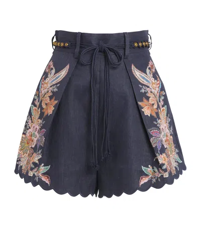 Zimmermann Rhiannon Tuck Shorts In Blue