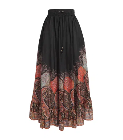 Zimmermann Rhiannon Printed Silk Skirt In Black