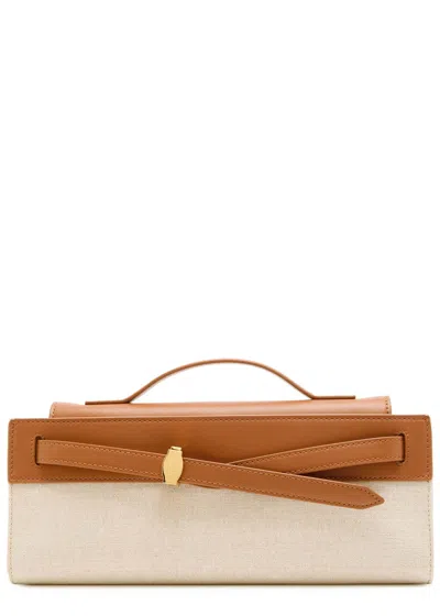 Veronica Beard Dash Leather And Canvas Clutch In Cream
