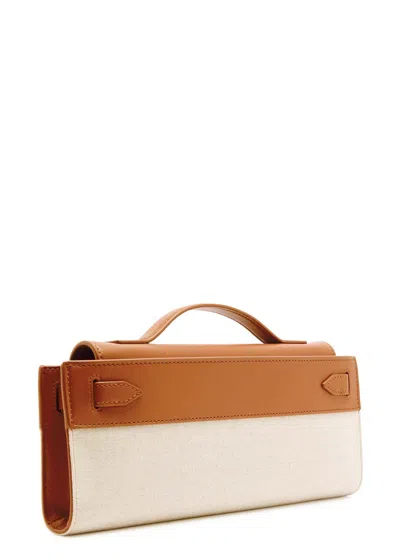 Veronica Beard Dash Leather And Canvas Clutch In Cream