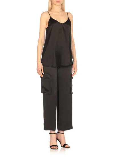 Antonelli 'abe' Black Sleeveless Top With Spaghetti Straps And V Neck In Black