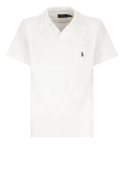 Ralph Lauren White Terry Cloth Polo Shirt In Neutral
