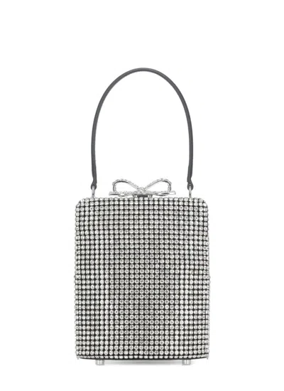 Self-portrait Crystal-embellished Fishnet Top Handle Bag In Gray