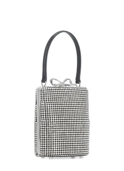 Self-portrait Crystal-embellished Fishnet Top Handle Bag In Gray