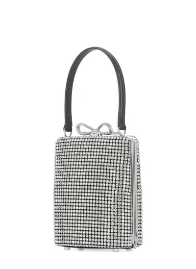 Self-portrait Crystal-embellished Fishnet Top Handle Bag In Gray