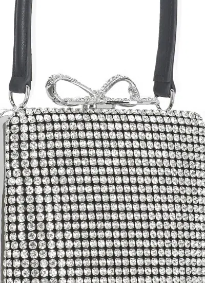 Self-portrait Crystal-embellished Fishnet Top Handle Bag In Gray