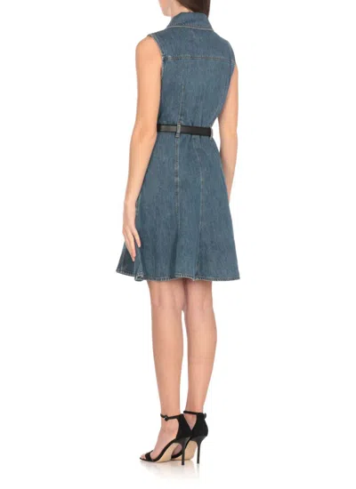 Self-portrait Dress Featuring Belted Waist And Front Pockets In Blue