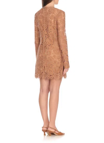 Self-portrait Womens Tan Lace Bow-embellished Woven Mini Dress In Brown