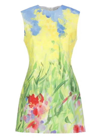 Msgm Yellow Cotton Dress In Green