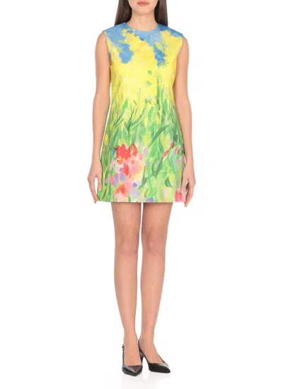 Msgm Yellow Cotton Dress In Green