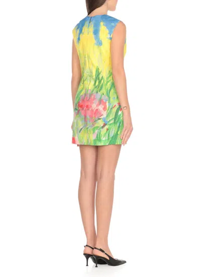 Msgm Yellow Cotton Dress In Green