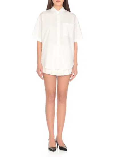Msgm Cotton Shirt With Short Sleeves And Back Slit In White