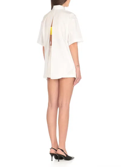 Msgm Cotton Shirt With Short Sleeves And Back Slit In White
