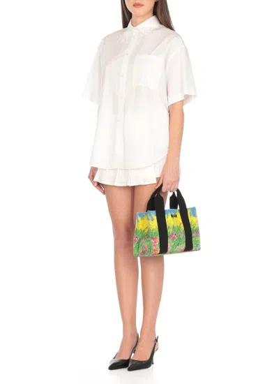 Msgm Cotton Shirt With Short Sleeves And Back Slit In White
