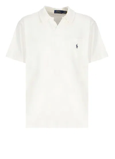 Ralph Lauren White Terry Cloth Polo Shirt In Neutral
