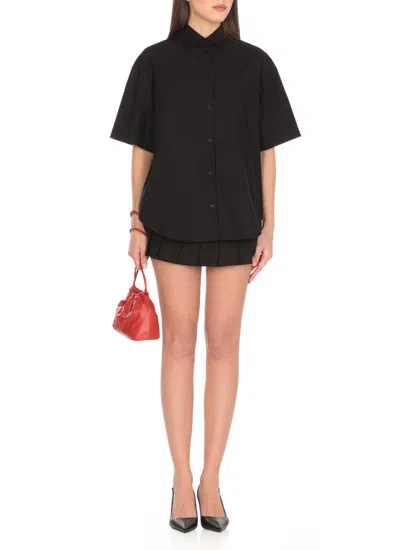 Msgm Pleated Mini Length Cotton Shorts In Black