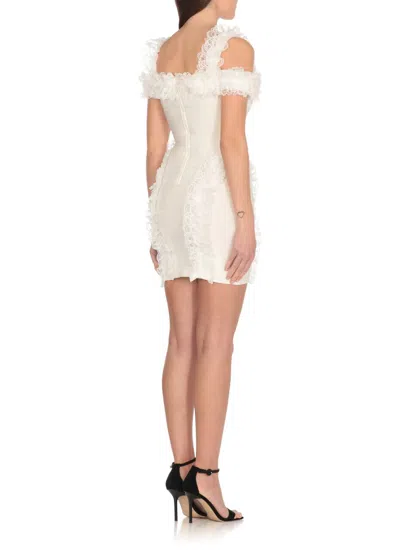 Self-portrait Knit Ruffle Mini Dress In White