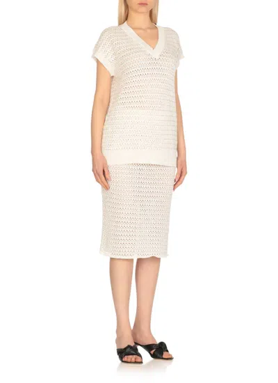 Fabiana Filippi Women's Cotton Crochet Jumper With Sequins Sweater In White