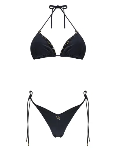 Miss Bikini Blue Triangle Bikini With Metallic Accents In Blue
