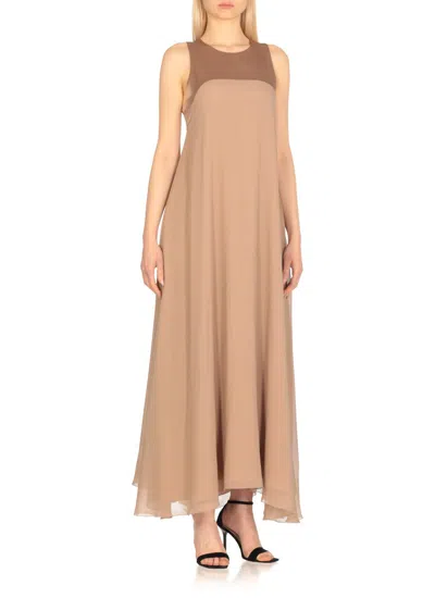 Antonelli Round-neck Sleeveless Dress In Brown