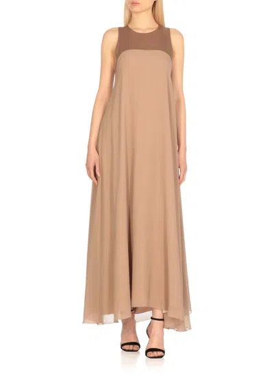 Antonelli Round-neck Sleeveless Dress In Brown