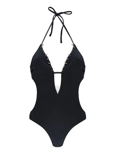 Miss Bikini Black Swimsuit With Front Cut-out In Blue