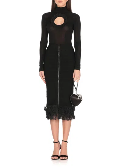 Self-portrait X Christopher Kane Lace-trimmed Cutout Bodysuit In Black