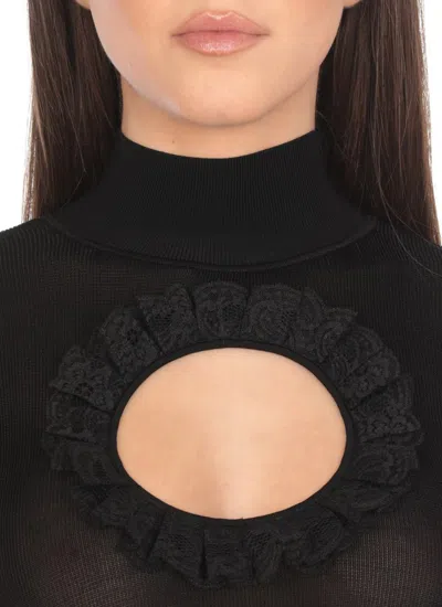 Self-portrait X Christopher Kane Lace-trimmed Cutout Bodysuit In Black