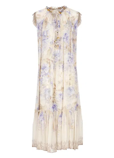 Zimmermann Women Lilac Floral Viscose Dawning Midi Dress In Multi