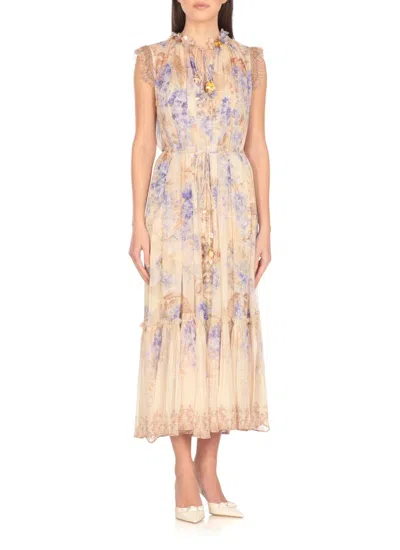 Zimmermann Women Lilac Floral Viscose Dawning Midi Dress In Multi