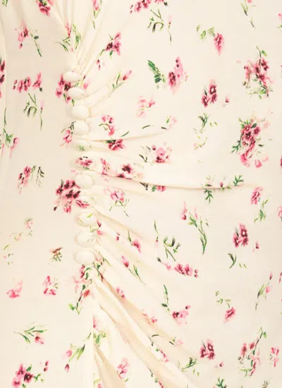 Mar De Margaritas Ivory Floral Pattern Maxi Dress With Draped Detail In Beige
