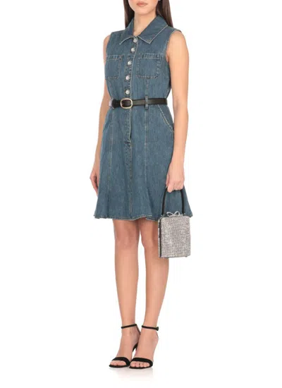 Self-portrait Dress Featuring Belted Waist And Front Pockets In Blue