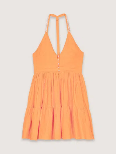 Maje Short Linen Dress In Orange
