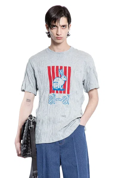 Bottega Veneta Men Grey Crewneck T-shirt With Maxi Print On The Front And Wrinkled Ffect In Cotton M In Gray