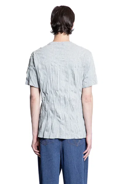 Bottega Veneta Men Grey Crewneck T-shirt With Maxi Print On The Front And Wrinkled Ffect In Cotton M In Gray